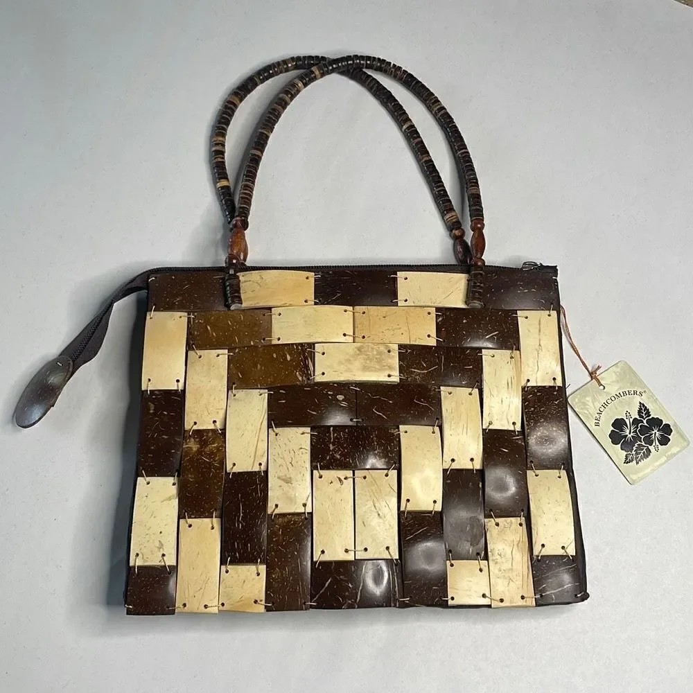 Beachcombers Patchwork Coconut Shell Rectangular Patch Purse Tote - Picture 3 of 9
